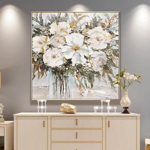 纯手绘油画鲜花肌理画装饰画新春客厅餐厅沙发背景大芬油画村