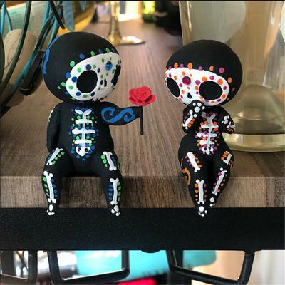 跨境新品Sugar Skull Couple Figurine糖骨头骨夫妇树脂雕像装饰