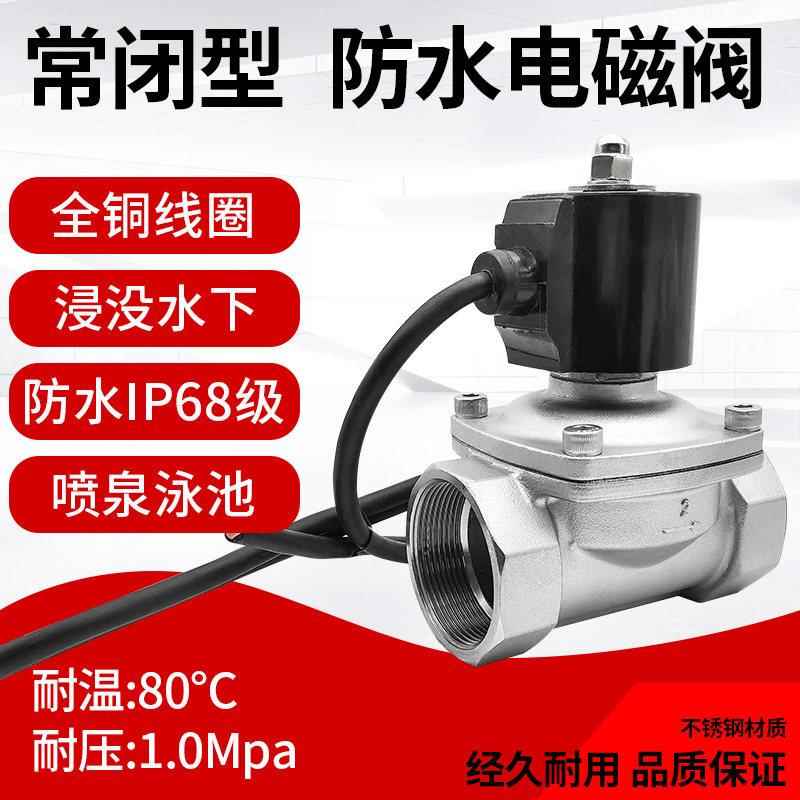 水下IP68级防水防雾电磁控制水阀 水底喷泉开关不锈钢220V24V常闭