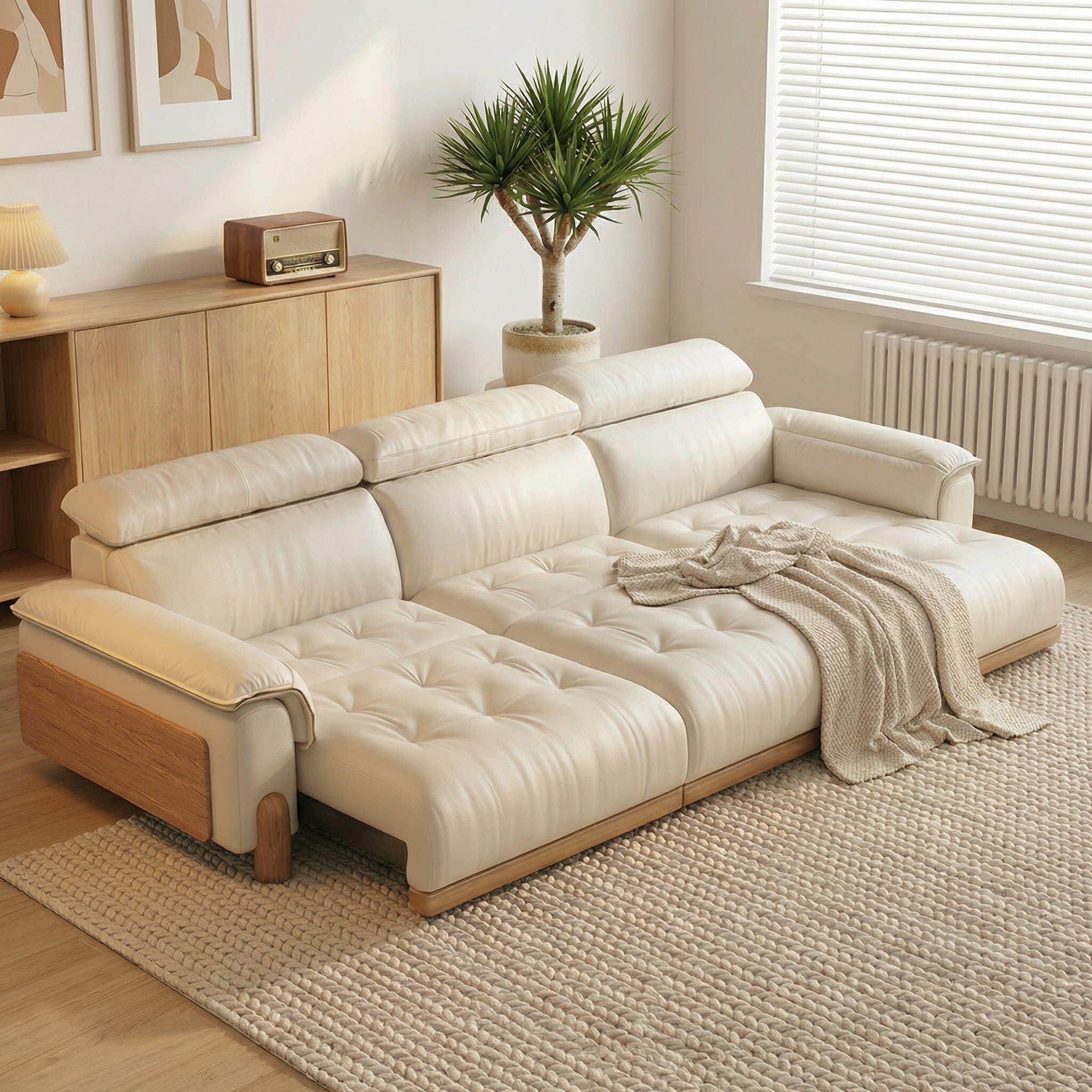 电动多功能真皮沙发床客厅智能太空舱中古风可伸缩小户型直排沙发