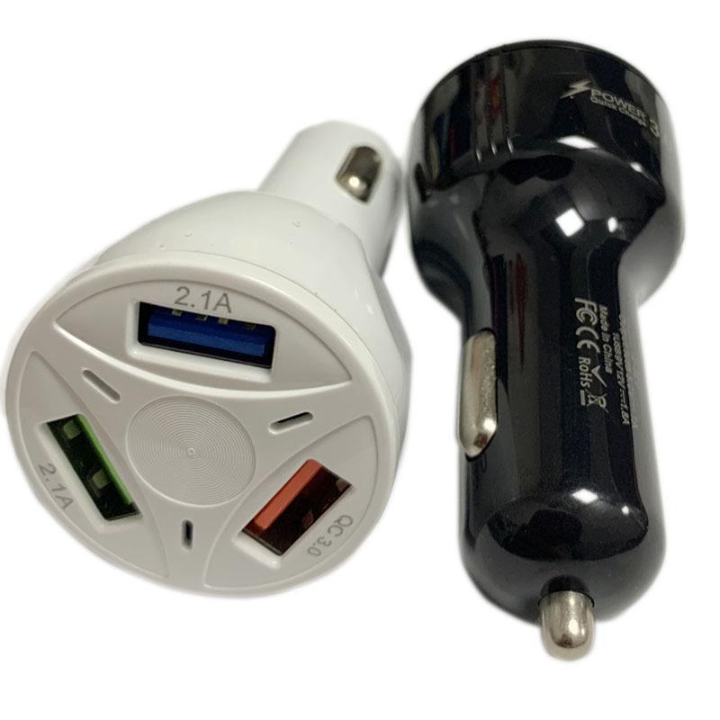 3USB车充 QC3.0快充车载充电器 一拖三7A32V车充快充 车用充电头
