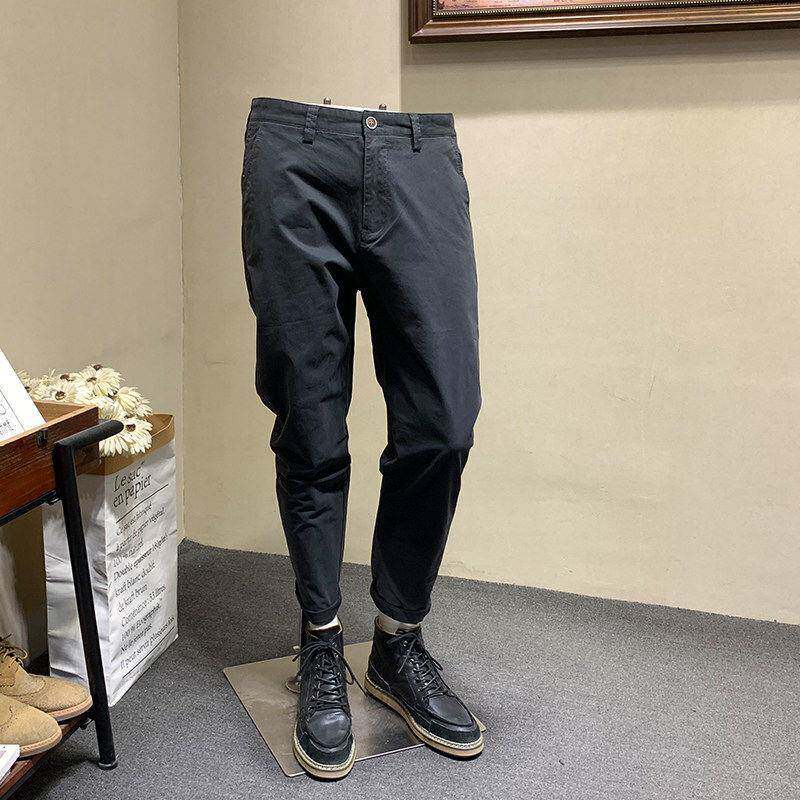 欧货韩版修身简约休闲裤男士春秋新款潮流纯色百搭小脚裤青年长裤