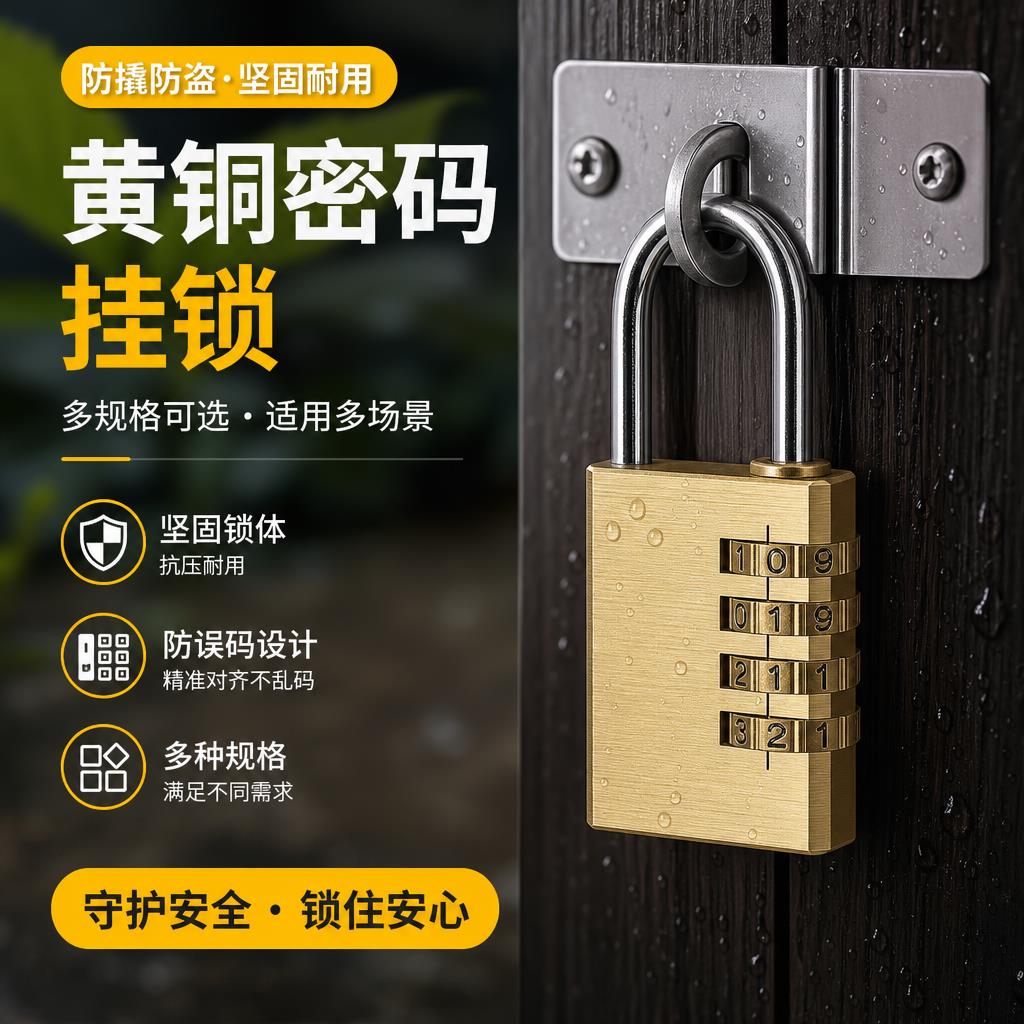 可携式黄铜迷你密码挂锁四轮数字转轮行李箱揹包工具箱收纳柜防盗
