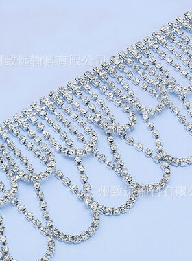 热销货源烧焊双层流苏链条水钻服装鞋包DIY玻璃链条饰品条码配件