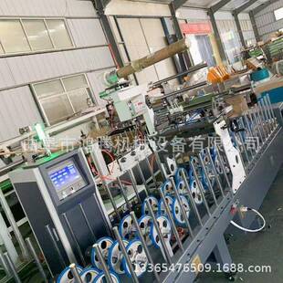 出口沙特木塑格栅线条门套覆膜机连续供胶350型PUR包覆机