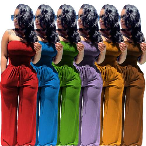 Solid Color Tube Sleeveless Jumpsuit Casual Fashion