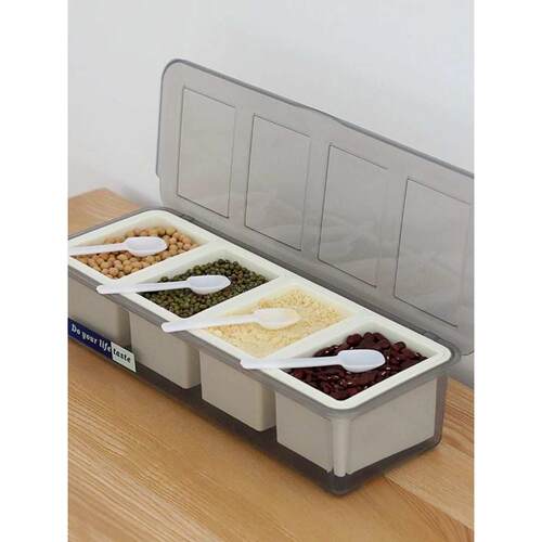 创意厨房调味瓶调味罐塑料套装味精盐盒四格式带勺组合翻盖调驰兆