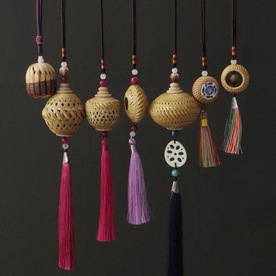 竹藤编织流苏挂件创意中式旗袍玉石腰挂古装配饰汉服竹包挂饰