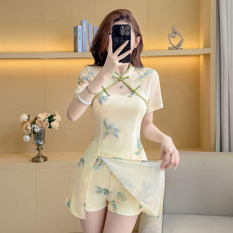 网纱旗袍女新中式足疗技师工作服气质套装美容院柔式足浴工衣