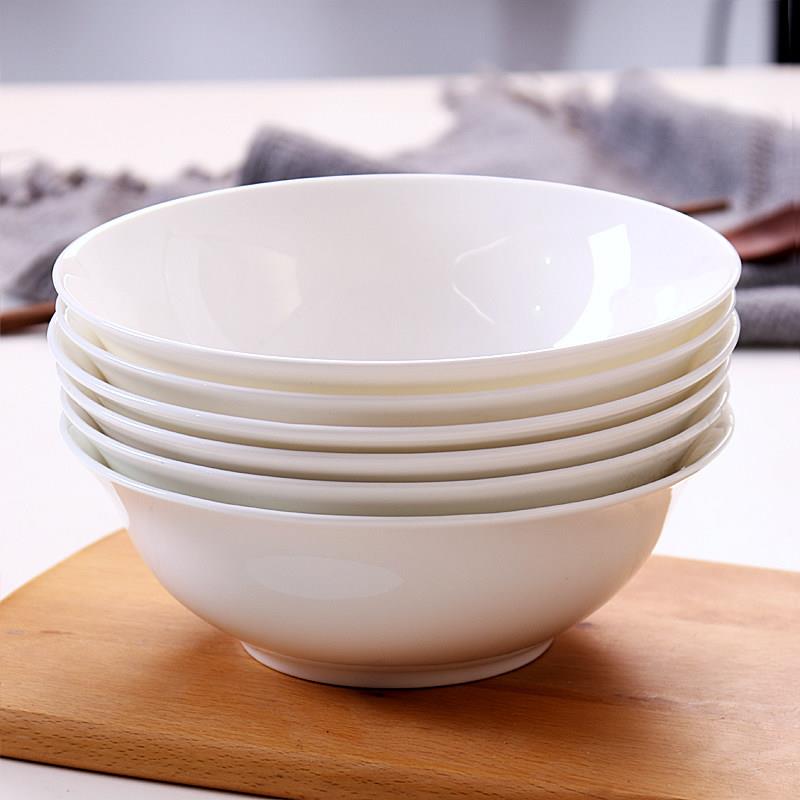 6个装陶瓷吃面 面碗大碗汤碗纯白骨瓷餐具碗套装家用中式大号泡面