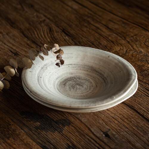 复古粗陶粉引裙边盘贝壳汤面碗茶点盘壶承异型果盘海鲜刺身盘