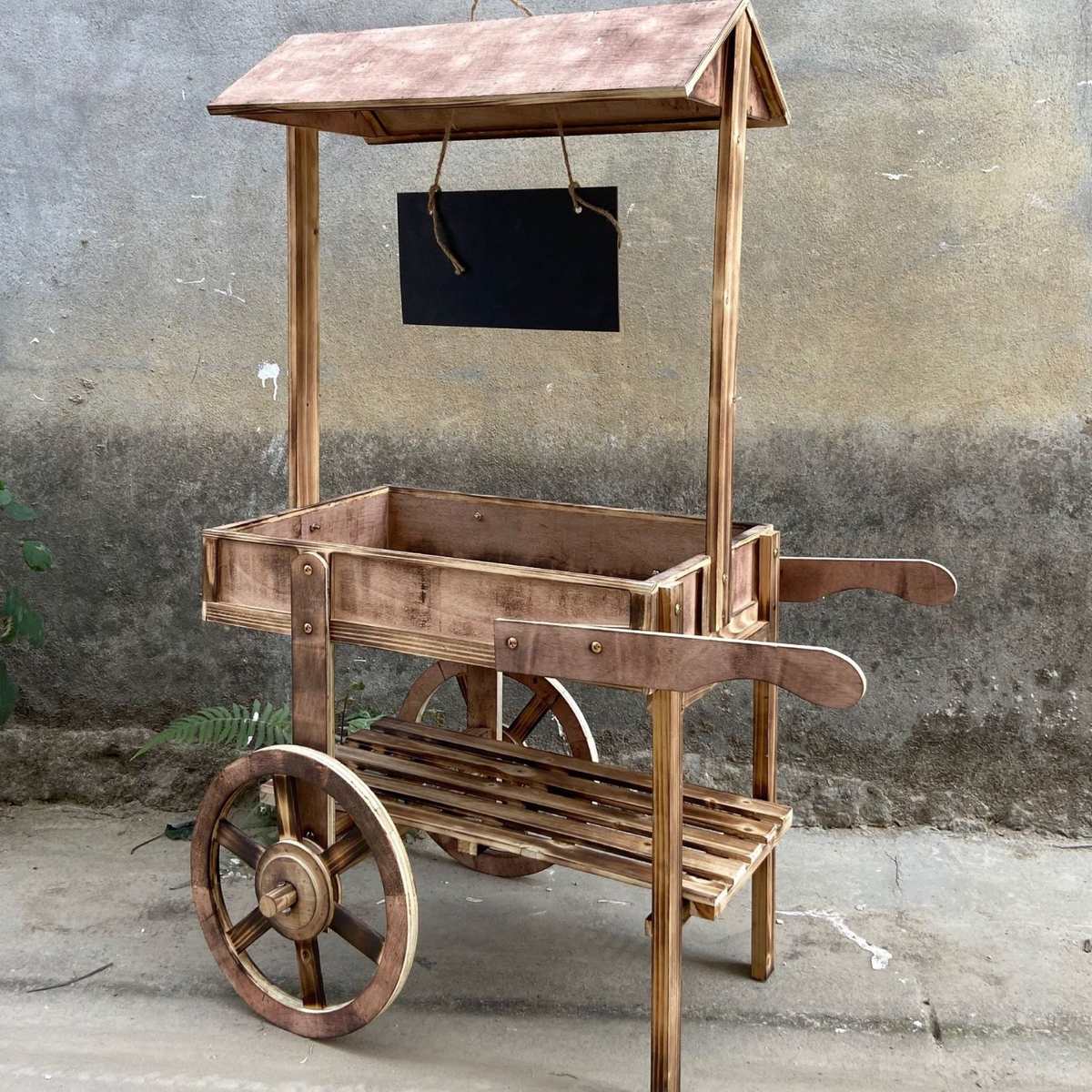 店铺奶茶摆设家居田园软创意阳台落地装饰品花架手推车物架置木质