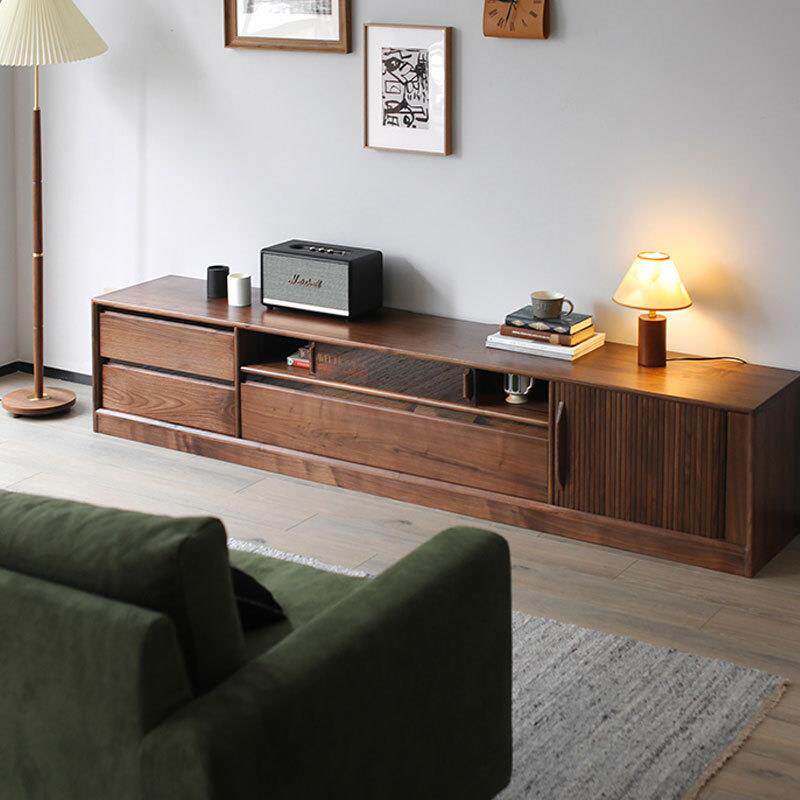 北欧全实木电视柜北美黑胡桃小户型置物柜矮柜多功能客厅茶几组合