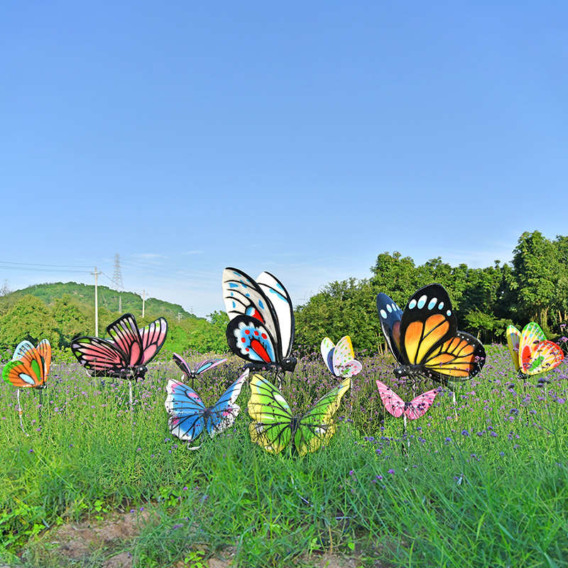 户外仿真蝴蝶雕塑公园林景观小品玻璃钢发光摆件景区草坪花海装饰