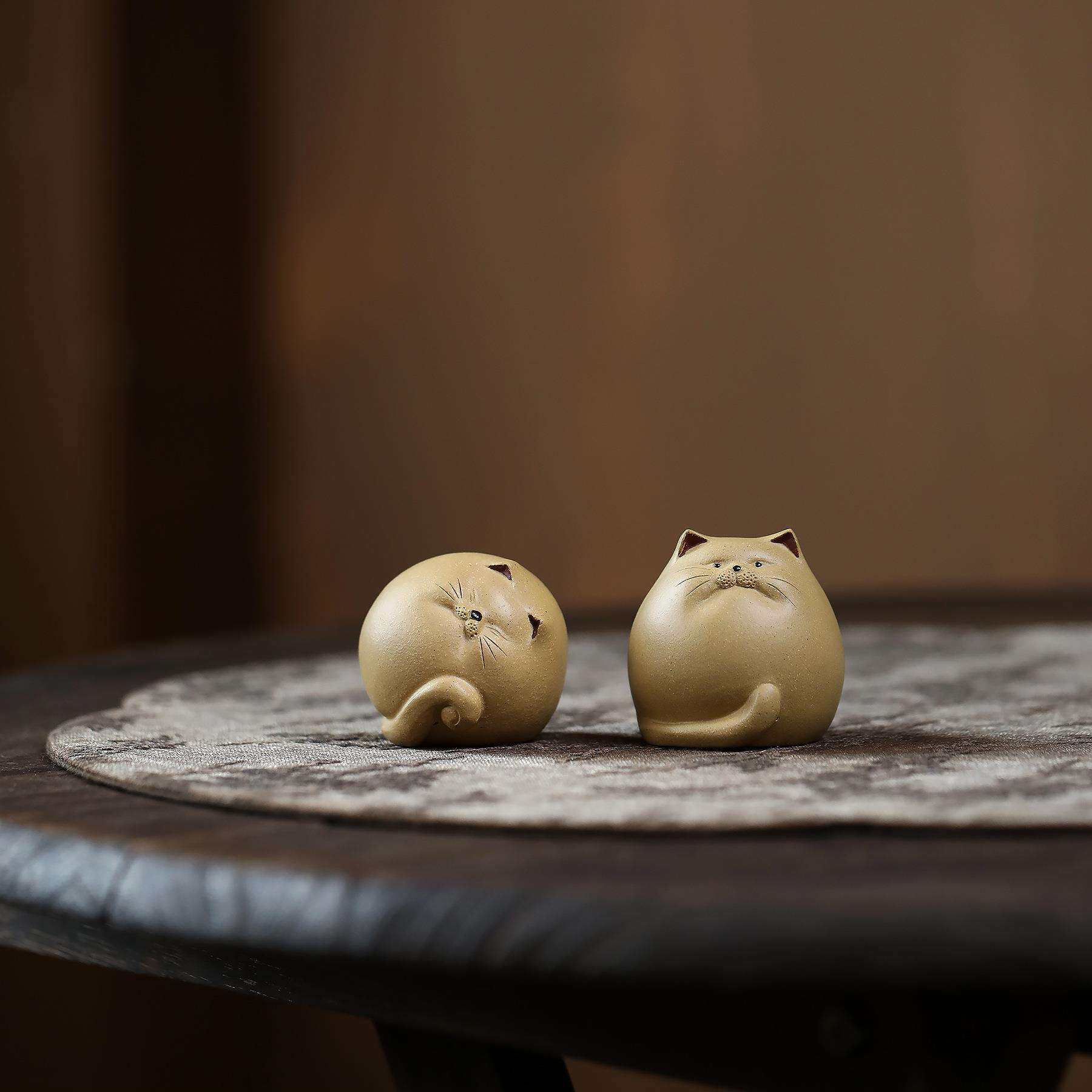 宜兴原矿紫砂茶宠猫咪摆件个性创意泥绘可爱招财猫雕塑茶玩小萌猫