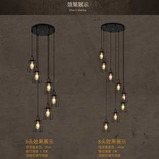 楼梯吊灯LOFT复古工业风铁艺笼子吊灯具美式 乡村旋转楼梯灯长吊灯