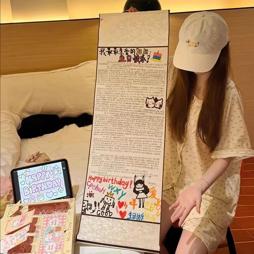 中性笔手写手写信纸卷轴油画布