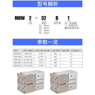 40D 25D 32D 手指气缸180度 D1扁平式 MHW2 星选SMC全新齿轮式 20D