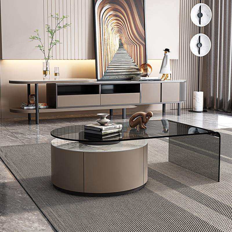 茶几轻奢现代简约客厅岩板极简高级感小户型家用钢化玻璃圆形茶台