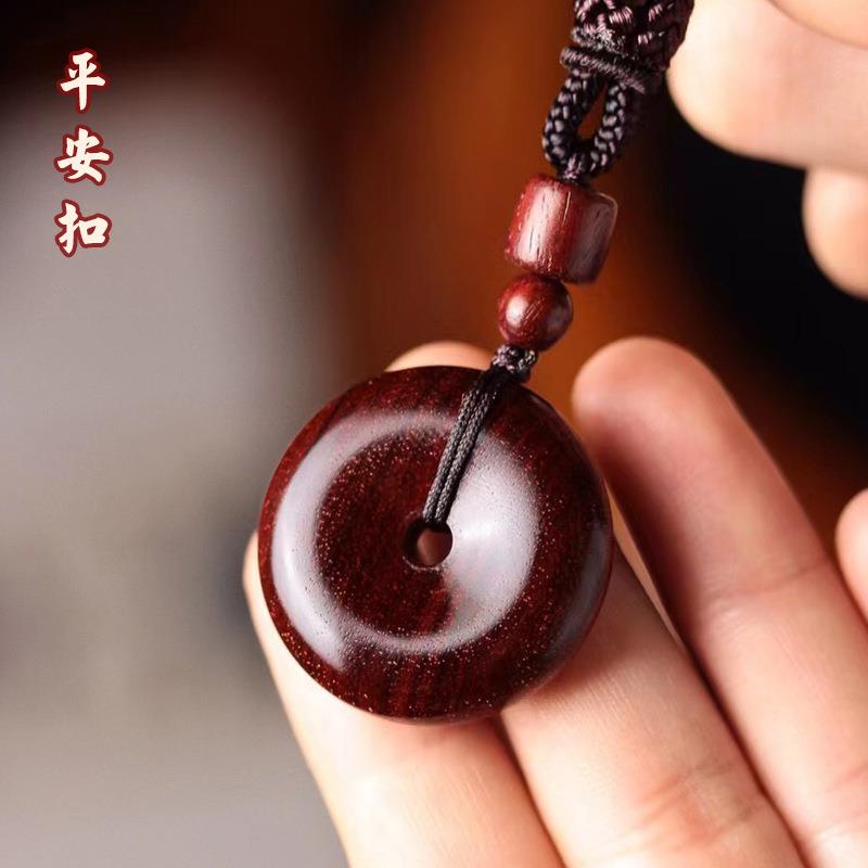 小叶紫檀平安扣3cm吊坠面包圈毛衣链挂件血檀圆形配饰挂绳项链