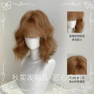 秋实肉松团子假发日常短卷发网红自然升级弹力网女全头套现货