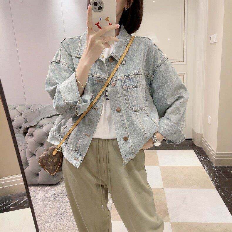 欧洲站港风复古休闲浅蓝色牛仔外套女宽松减龄春秋短款显瘦上衣潮