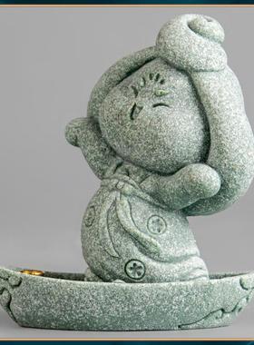 中式国潮风唐仕女云舟乐舞 青砂石创意桌面茶宠家居装饰摆件