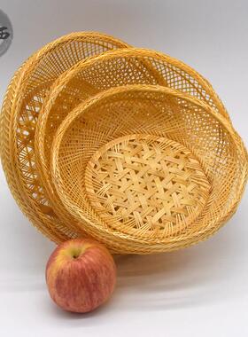 手工竹编圆盘子菜篮礼品家用收纳篮餐厅装饰摆放水果点心竹篓特价