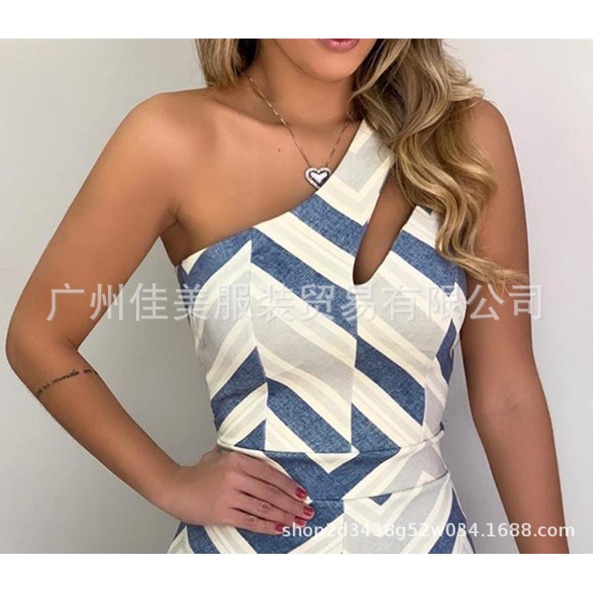 Women's wave one shoulder striped jumpsuit shorts