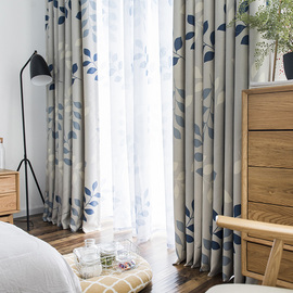 韩式现代简约遮光隔热窗帘成品，印花加厚定制客厅卧室阳台飘窗帘布