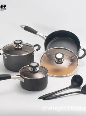 供应8pcs麦饭石不粘锅套装外贸出口煎锅奶锅汤锅炊具锅具套装