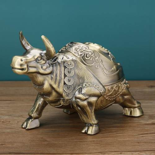 烟灰缸家用客厅牛气冲天创意奢华烟缸带盖防飞灰办公室防摔摆件