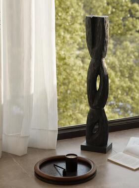 栗石侘寂风进口实木抽象几何摆件客厅民宿玄关创意落地艺术装饰品