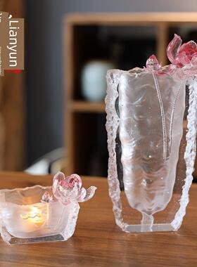 琉璃花瓶冰心莲花韵烛台香插书房茶室客厅荷花装饰书房工艺品摆件