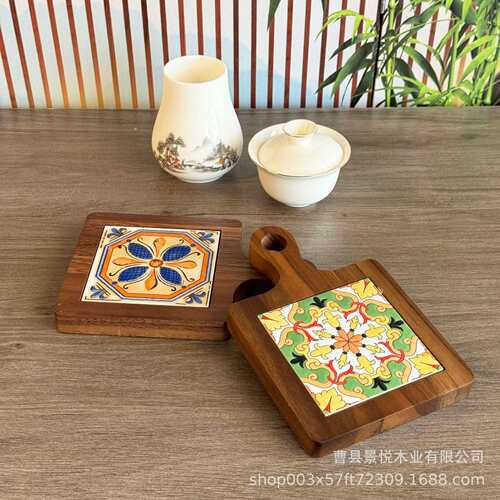实木花砖隔热锅垫日式复古餐垫砂锅垫家用耐高温耐热厨房桌垫杯垫