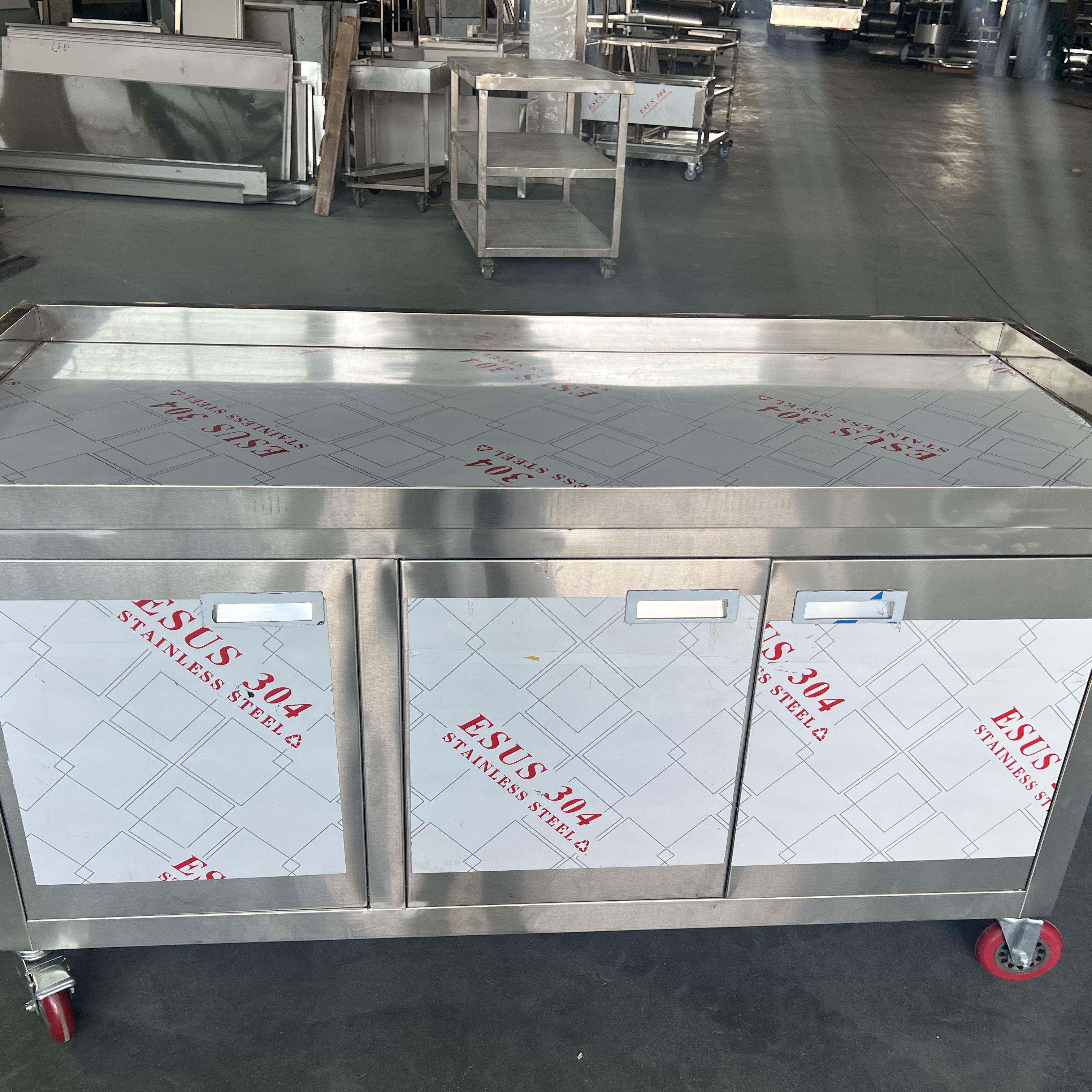 304不锈钢桌子工作台加厚拉门操作台碗碟柜收纳柜打荷台