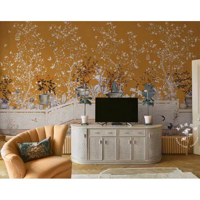 花鸟壁纸法式中式复古客厅墙纸背景墙定制餐厅无纺布墙布定制壁布