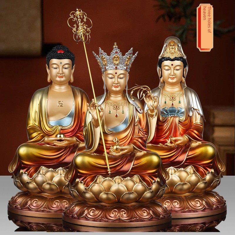 纯铜娑婆三圣铜像观世音菩萨释迦摩尼佛地藏王菩萨家用供奉摆件