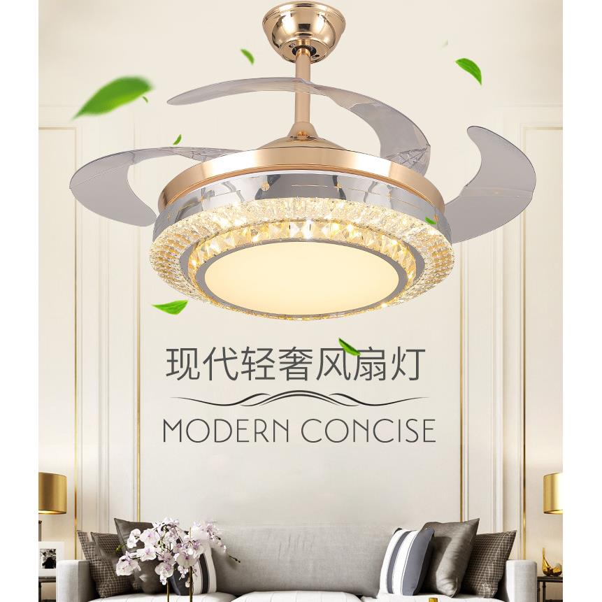 水晶隐形吊扇灯风扇灯客厅餐厅家用简约现代带电扇灯具的风扇吊灯
