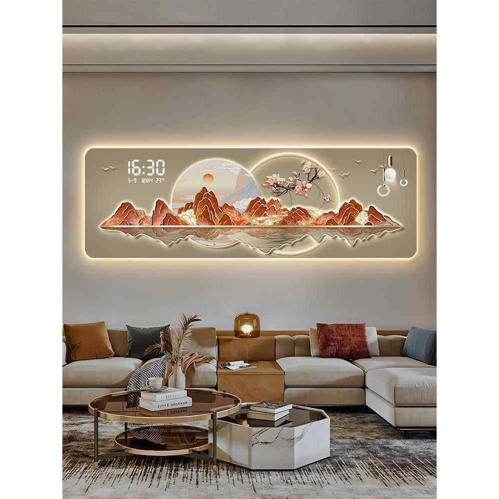 新中式钟表挂钟千里江山图客厅挂画沙发背景墙装饰画电子时钟壁画,家居饰品,现代装饰画,淘宝优惠券,粉丝福利购,淘宝优惠卷