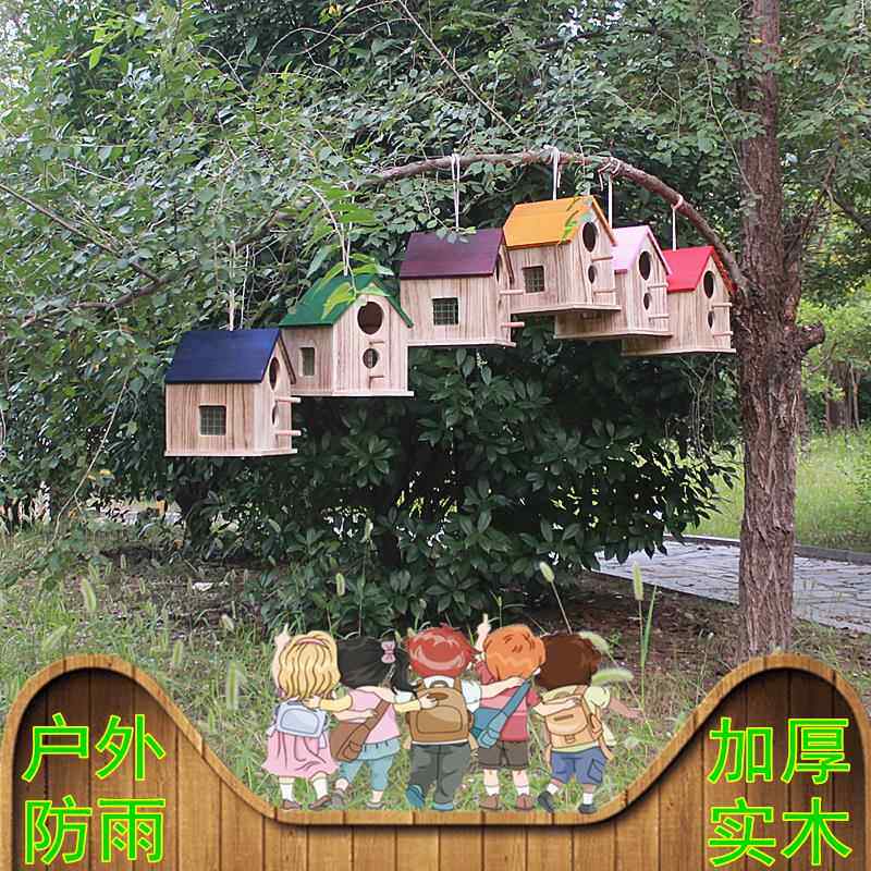 大鸟巢户外防雨鹦鹉繁殖箱实木环保小屋绿色校园美化森林鸟类保护