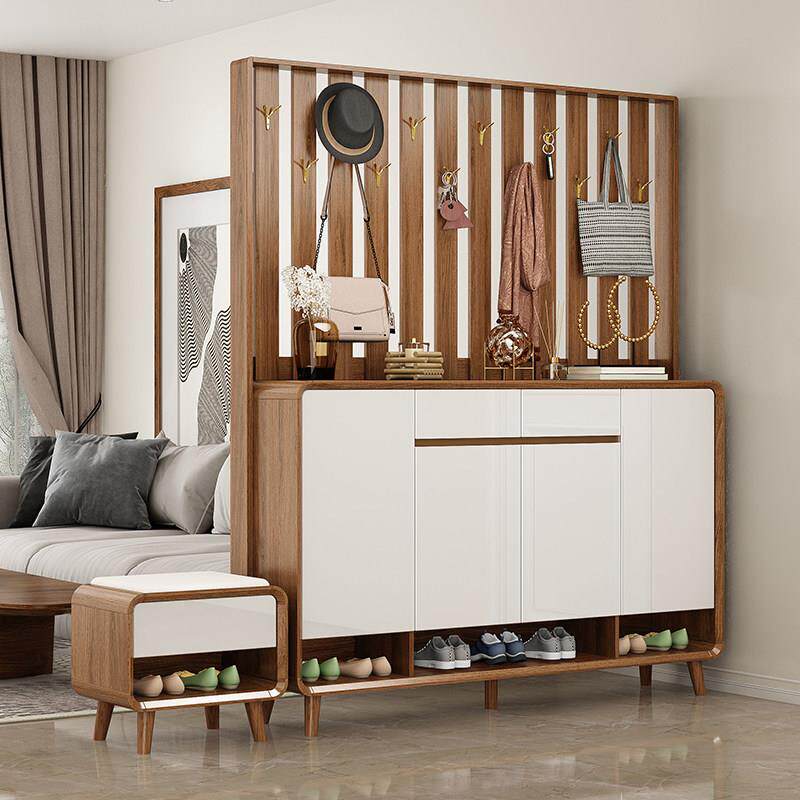 北欧入户鞋柜家用门口现代简约挂衣架坐凳隔断储物客厅玄关柜一体