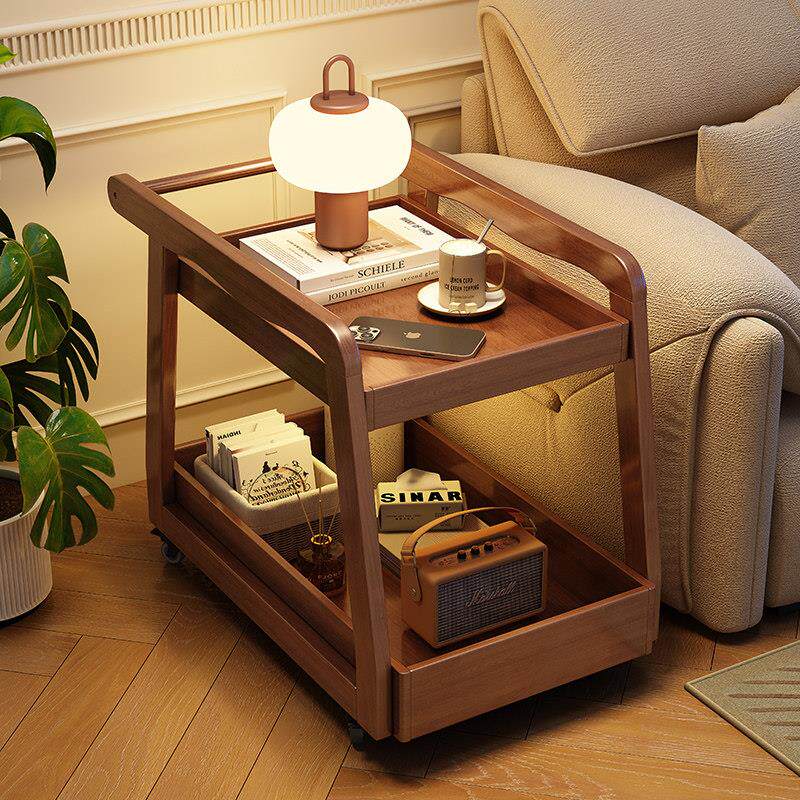 全实木边几小茶几可移动茶桌客厅沙发侧边柜家用小推车床头置物架