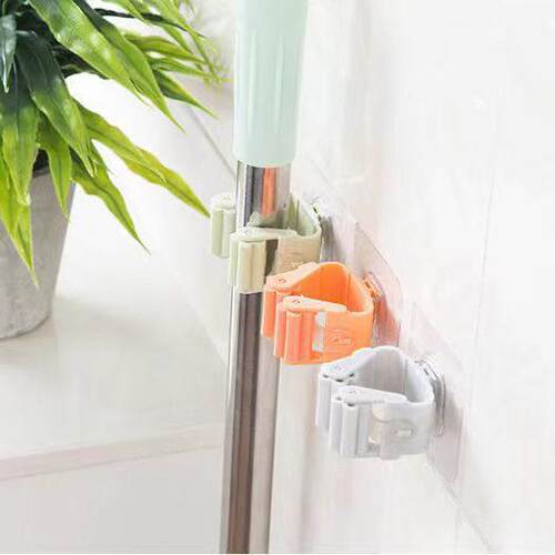 Mop storage adhesive hooks no-drill bathroom kitchen storage