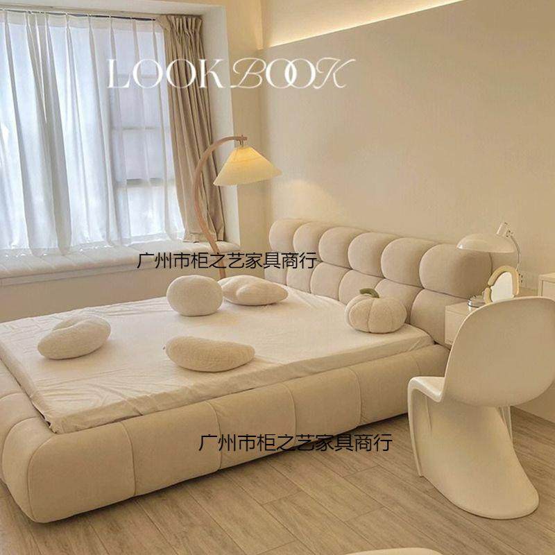 1Yla简约奶油泡芙床.8米主卧双人床用1FWD.5米小户型家储物网云红