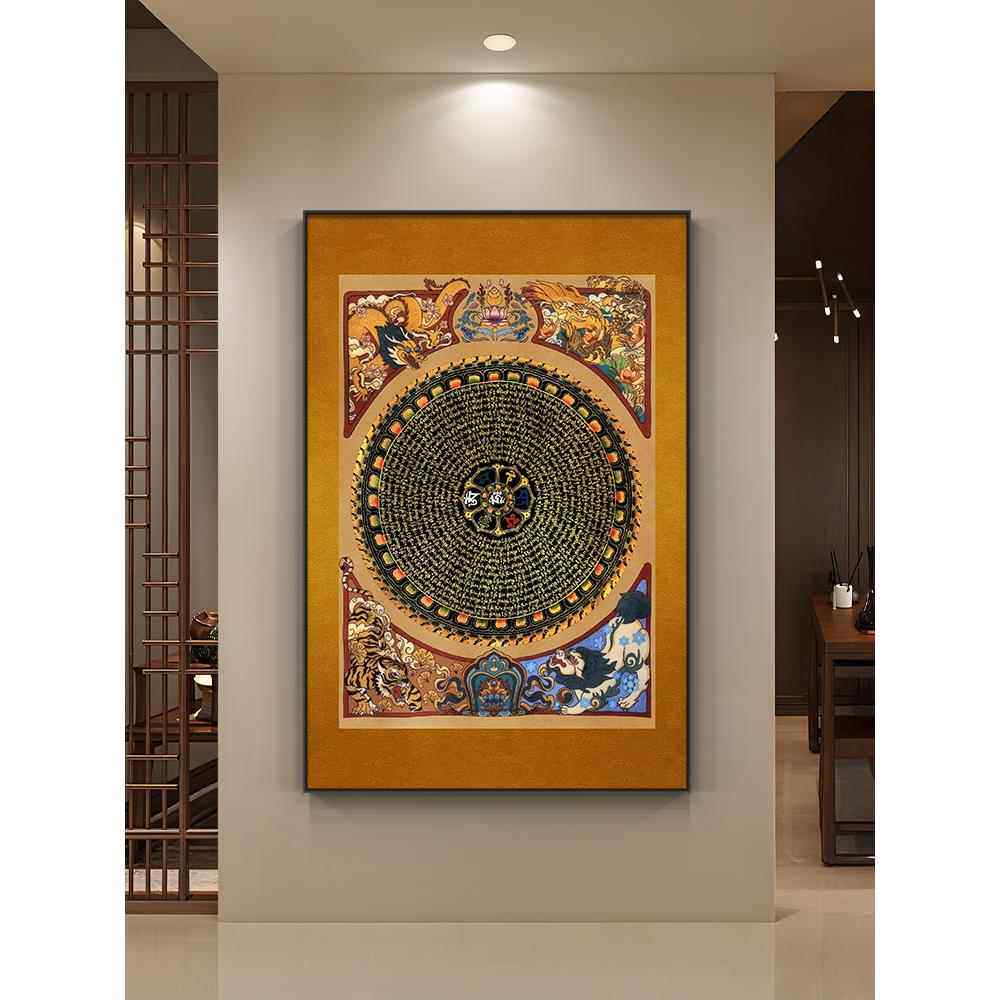 新中式玄关装画刺绣坛城唐祥卡挂画吉八唐卡玄关宝好寓意户饰正入