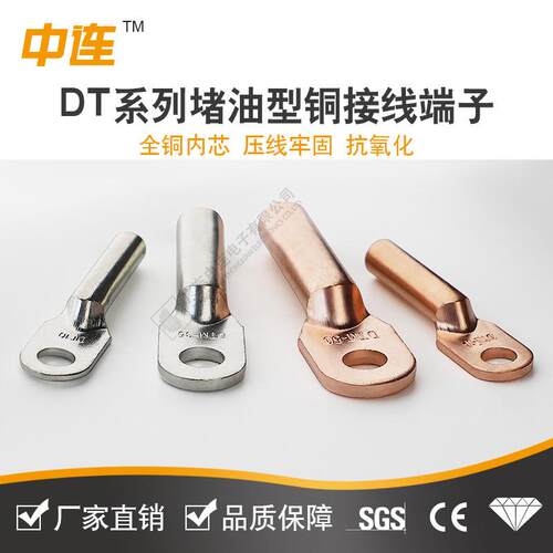 中连铜鼻子DT接线端子电工电线铜接头加厚紫铜接线端子线堵油鼻子