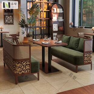 商用连锁餐厅茶楼卡座沙发中古风奶茶甜品西餐咖啡厅实木桌椅组合