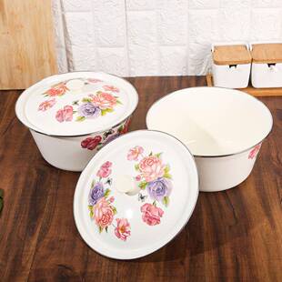 Wash Basi Thickened Rimmed Lid Lard with Enamel Bowl