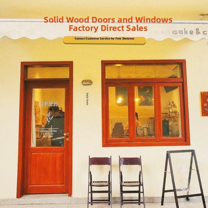 定制店铺网红实木玻璃门窗咖啡店奶茶店花店烘培店民宿上下折叠窗